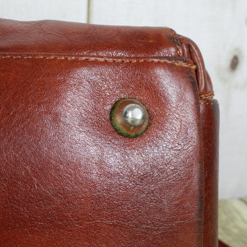 Marino Orlandi Brown Leather Flap Studded Plaid Lined Crossbody Purse Handbag - Picture 7 of 12